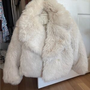 Banana Republic Women's Cream Faux Fur Bomber Jacket